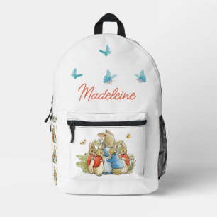 Op maat gemaakte klassieke konijn in blauwe jas bedrukte rugzak