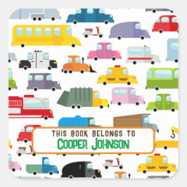 Op maat gemaakte kleurrijke auto naam boekplaat vierkante sticker
