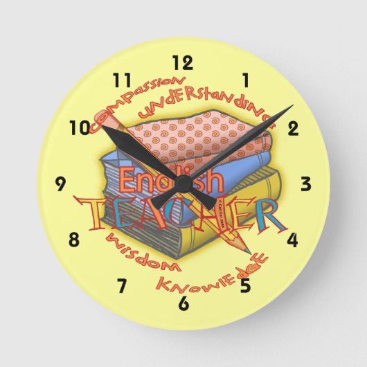 Op maat gemaakte klok met motto voor Engelse leraa (Voorkant)