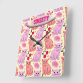 Op maat gemaakte knuffel kat kersen bloemmotief vierkante klok (Hoek)
