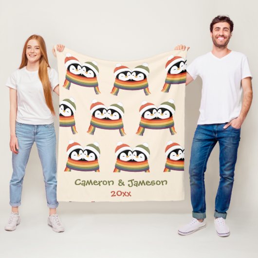 Op maat gemaakte knuffel Pride Pinguïns Kerstmis Fleece Deken (In situ)