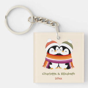 Op maat gemaakte knuffelige lesbische pinguïns Ker Sleutelhanger