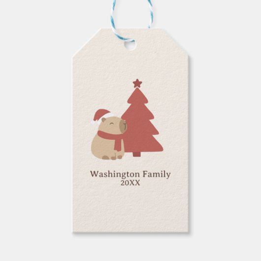 Op maat gemaakte knusse capybara kerst cadeaulabel (Voorkant)