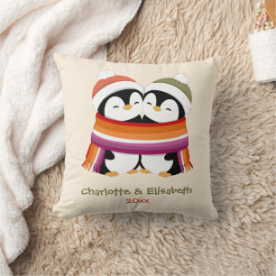 Op maat gemaakte knusse lesbische pinguïns Kerstmi Kussen