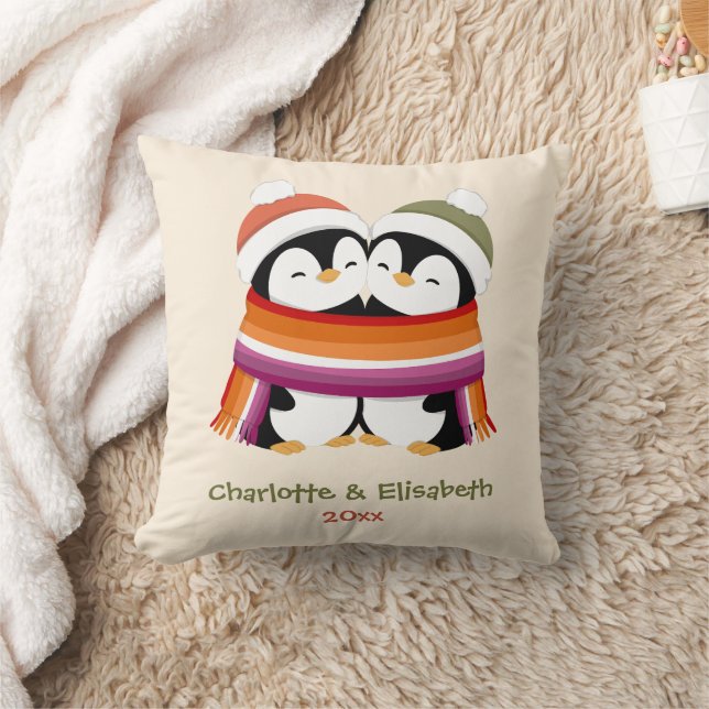 Op maat gemaakte knusse lesbische pinguïns Kerstmi Kussen (Deken)