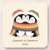 Op maat gemaakte knusse Pride Pinguïns Kerst Bier Onderzetter (Voorkant)