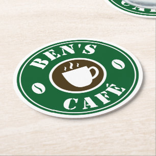 Op maat gemaakte koffiekop en bonen logo drinkvilt ronde kartonnen onderzetter