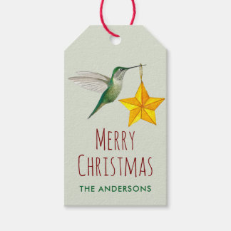 Op maat gemaakte kolibrie en ster cadeaulabel