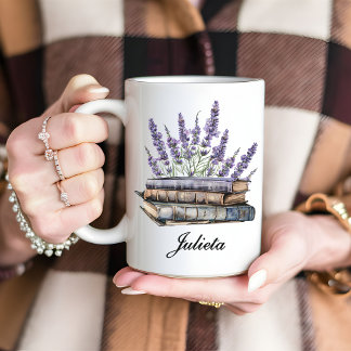 Op maat gemaakte lavendel bloemenboek mok, cadeau koffiemok