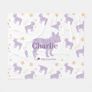 Op maat gemaakte lavendel Franse bulldog Silhouett Fleece Deken