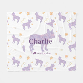 Op maat gemaakte lavendel Franse bulldog Silhouett Fleece Deken