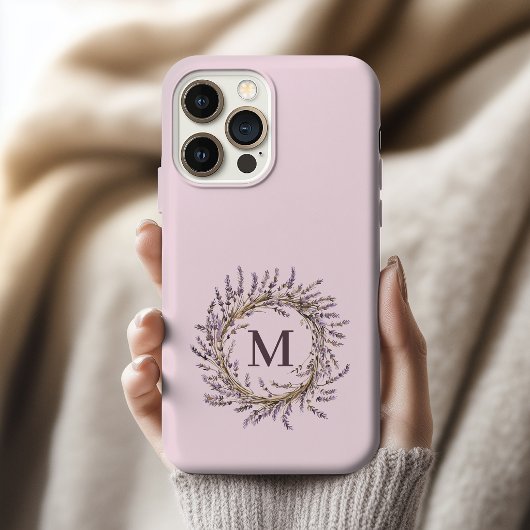 Op maat gemaakte lavendelkrans monogram moeder bru iPhone hoesje