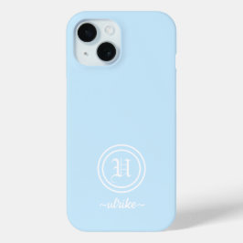 Op maat gemaakte lichtblauwe monogram mobiele tele iPhone 15 case