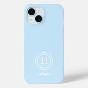Op maat gemaakte lichtblauwe monogram mobiele tele iPhone 15 case