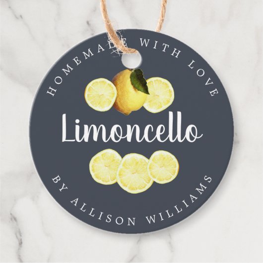 Op Maat Gemaakte Limoncello Donkerblauwe Fles Bedankjes Labels (Voorkant)