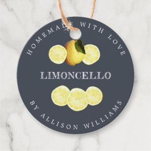 Op maat gemaakte limoncello donkerblauwe fles bedankjes labels