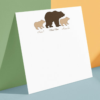 Op maat gemaakte Mama Beer Met 2 Kinder Namen Moed Notitiekaartje