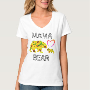 Op maat gemaakte MAMA BEER Zonnebloemen Moeders Vr T-shirt
