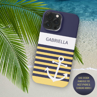 Op maat gemaakte marine donkerblauw wit zonnige ge iPhone 15 pro max case