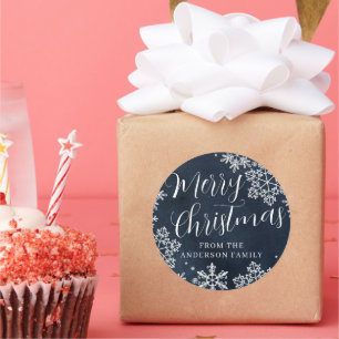 Op maat gemaakte marine kerstmis sneeuwvloksticker ronde sticker