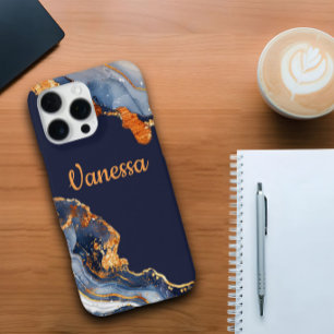 Op maat gemaakte marineblauwe en gouden marmeren p iPhone 16 pro max hoesje