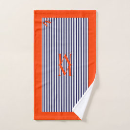 Op maat gemaakte marineblauwe en oranje nautische bad handdoek