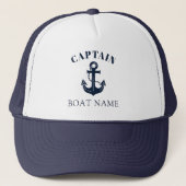 Op maat gemaakte marineblauwe scheepsanker kapitei trucker pet (Voorkant)