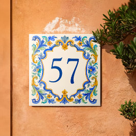 Op maat gemaakte mediterrane Azulejo Huisnummerteg Tegeltje
