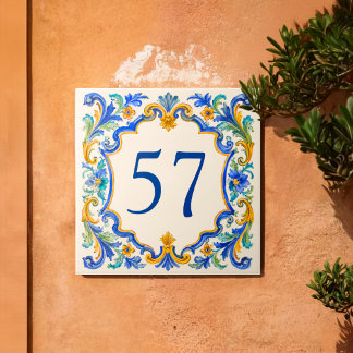 Op maat gemaakte mediterrane Azulejo Huisnummerteg Tegeltje