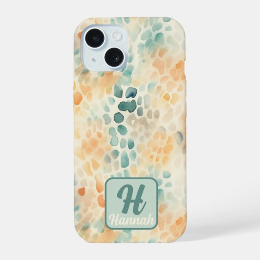 Op maat gemaakte, met monogram beschilderde waterv iPhone 15 case (Achterkant)
