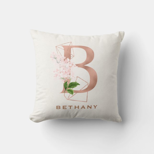 Op maat gemaakte, met monogram gegraveerde, rozen  kussen (Voorkant)