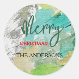 Op maat gemaakte moderne kerstboom aquarel kunst ronde sticker