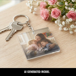 Op maat gemaakte moeders foto script Est datum Moe Sleutelhanger