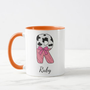 Op maat gemaakte mok met beginletter Roze koe le