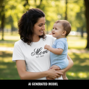 Op maat gemaakte 'Mom Established Year' Schrift T-shirt