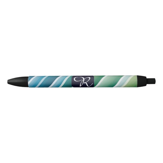 Op maat gemaakte monogram abstract blauwgroene pen (Voorkant)