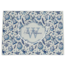 Op maat gemaakte monogram blauw toile kerstboomorn
