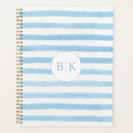 Op maat gemaakte monogram blauwe gestreepte planne planner