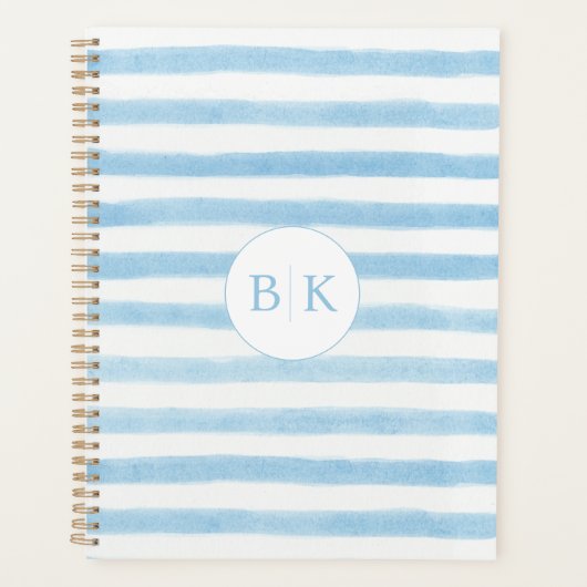 Op maat gemaakte monogram blauwe gestreepte planne planner (Voorkant)