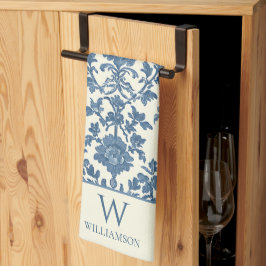 Op maat gemaakte monogram blauwe toile keukenhandd theedoek