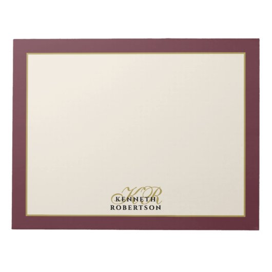 Op maat gemaakte monogram bordeauxroom goud minima notitieblok (Voorkant)