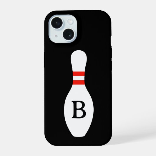 Op maat gemaakte monogram bowlingpin iPhone 15 hoe Case (Achterkant)