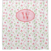 Op maat gemaakte monogram douchegordijn Roze bloem (Voorkant)