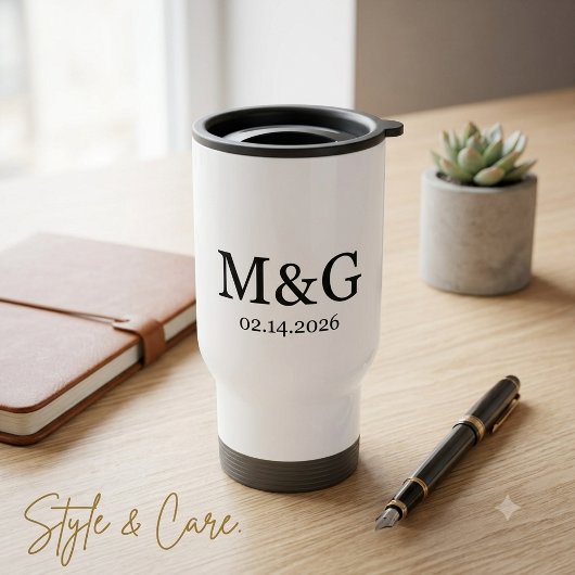 Op maat gemaakte monogram en datum gepersonaliseer reisbeker