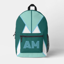Op maat gemaakte monogram geometrische turquoise b bedrukte rugzak