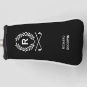 Op maat gemaakte monogram gepersonaliseerde zwarte golfheadcover (Voorkant)
