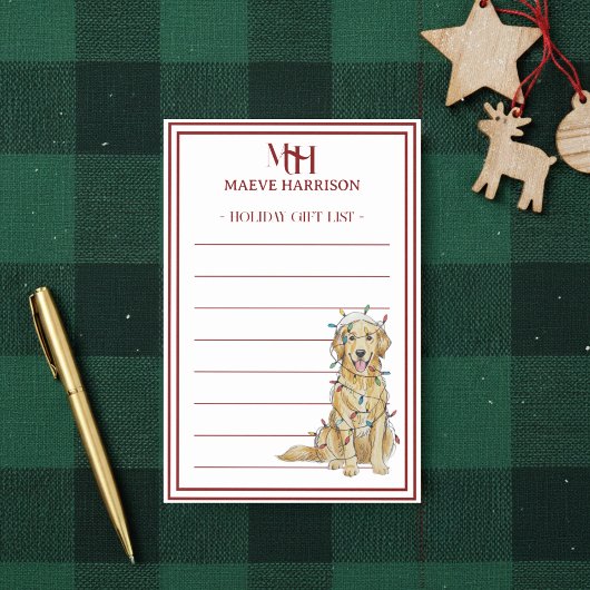 Op maat gemaakte monogram Gouden Retriever Kerstca Post-it® Notes