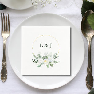 Op maat gemaakte monogram groen bladgoud initialen servet