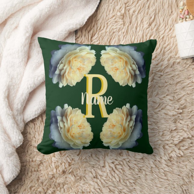 Op maat gemaakte monogram initiaal naam gele rozen kussen (Deken)