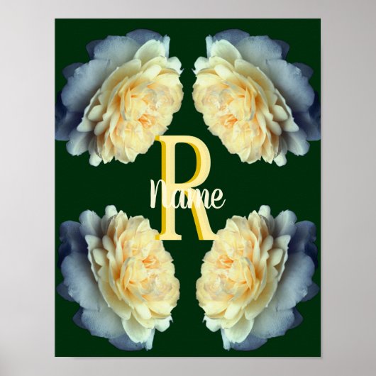 Op maat gemaakte monogram initiaal naam gele rozen poster (Voorkant)
